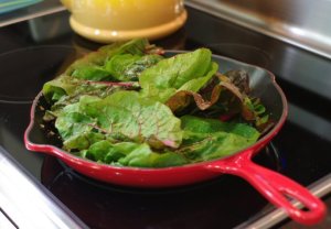 Wilting the swiss chard with champagne